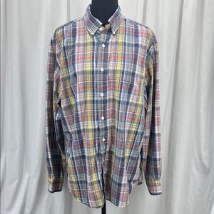 Nautica Men's Large Colorful Plaid Button-Down Long Sleeve Shirt Coastal Preppy